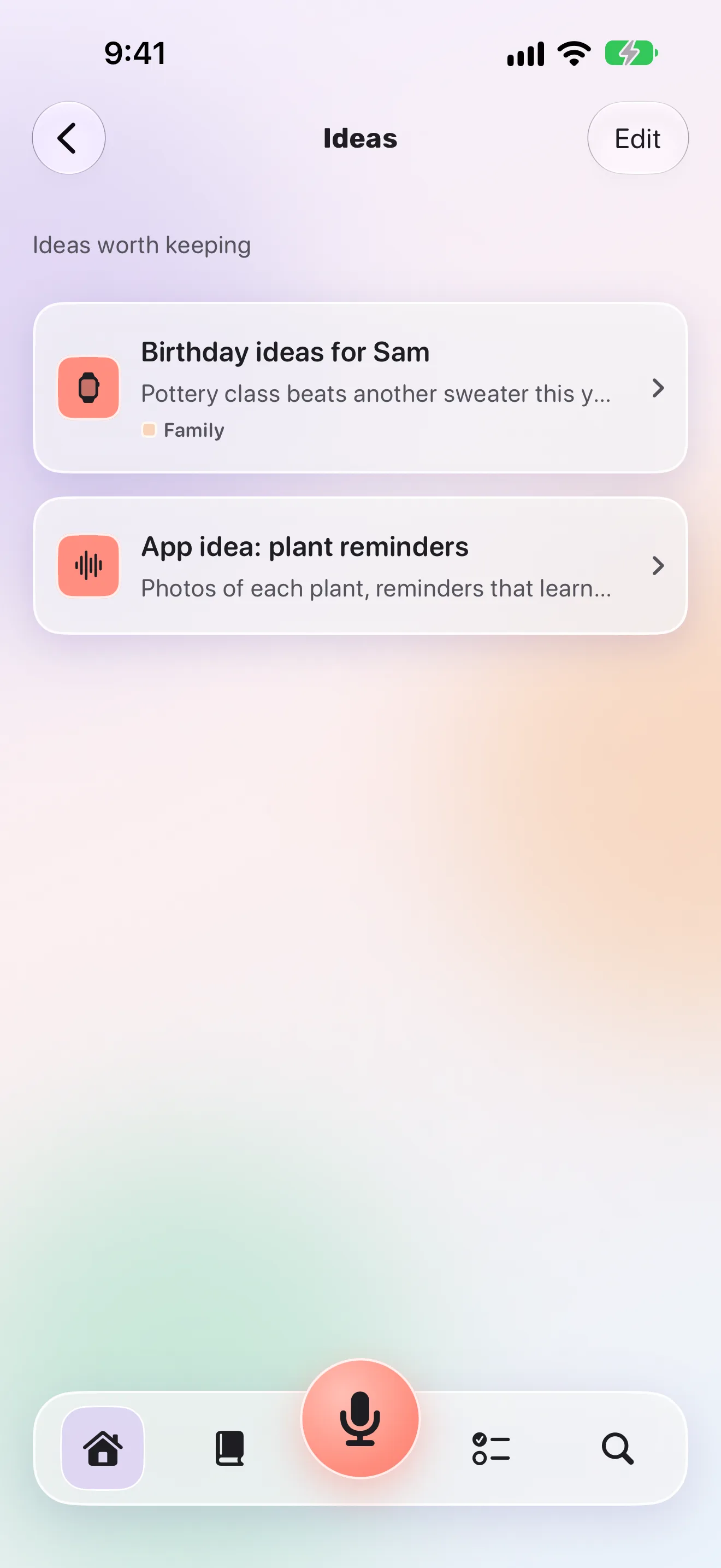 Ideas folder filled with automatically sorted notes